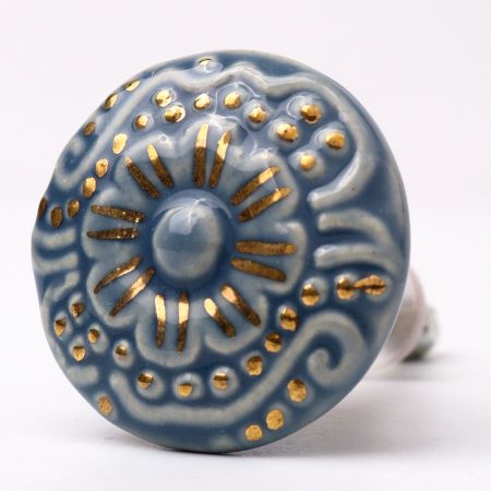 Grey Golden Floral Ceramic Cabinet Knob