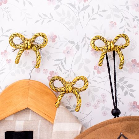 Decorative Gold Bow Metal Wall Hooks-3 Pieces