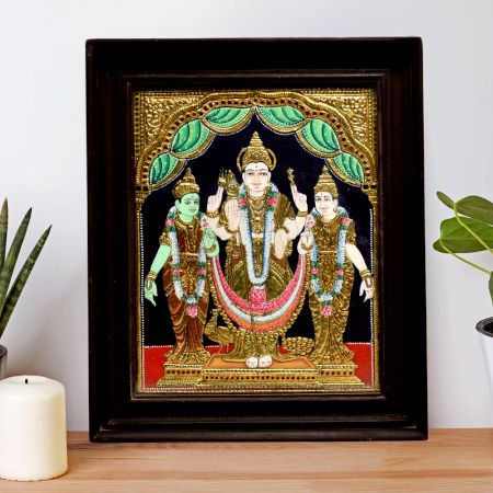 Painting Of Lord Vishnu With Ridhi Sidhi In Tanjor Art