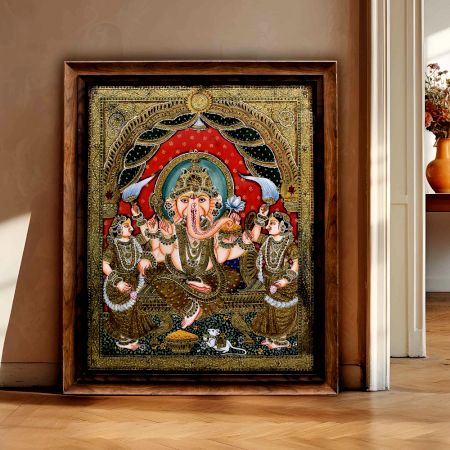 Painting Of Lord Ganesha With Tanjore Work Art