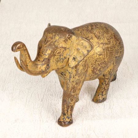 Handmade Engraved Brass Elephant Statue in Vintage Finish for Decor