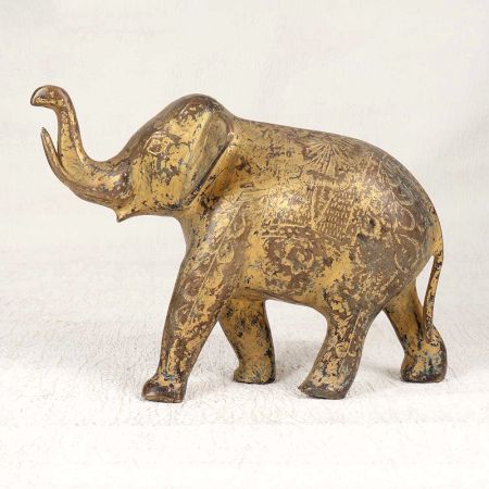 Handmade Engraved Brass Elephant Statue in Vintage Finish for Decor