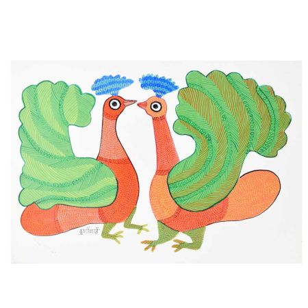 Gond Art Acrylic Painting of Peacock by Padma Shri Durgabai Vyam