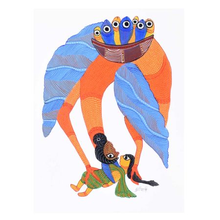 Multi-Coloured Gond Art Painting by Padma Shri Durgabai Vyam