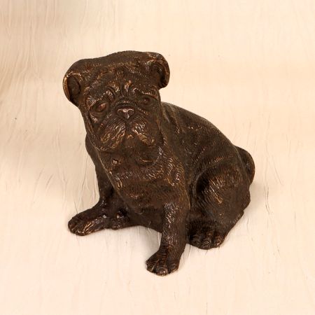 Dark Finish Handmade Brass Dog Statue in Sitting Position