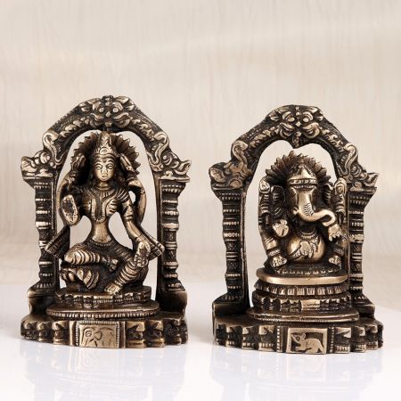 Handmade Finest Brass Statue of Lord Ganesha and Goddess Lakshmi