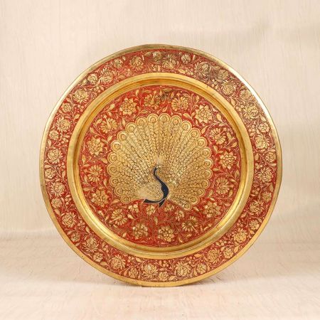 Indian Traditional Peacock Carving Brass Hanging Plate for Decor