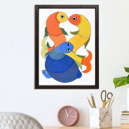 Beautiful Acrylic Paper Painting in Gond Art by Durgabai Vyam