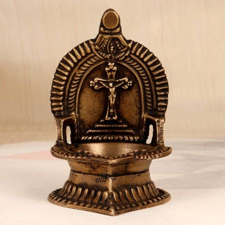 Elegant Brown Handcrafted Oil Lamp Made of Finest Brass