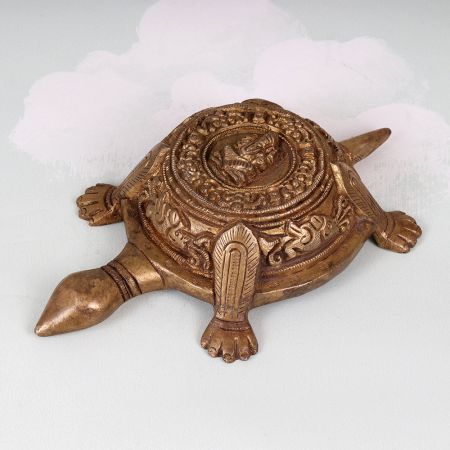 Indian Handmade Brass Turtle Yantra with Lord Ganesha Carving