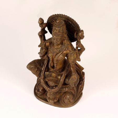 Hindu Goddess Brass Lakshmi Statue in Sitting Position for Decor