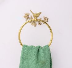 Brass Towel Hanger With Bird Figurine