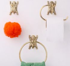 Handmade Premium Brass Tiger Hanger for Bathroom in Set of 3
