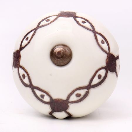 Cream Etched Chain Design Ceramic Cabinet Knob