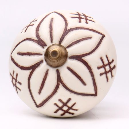 Cream Etched Floral Ceramic Dresser Knob