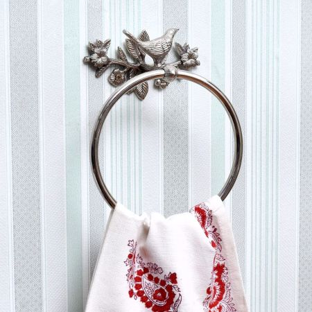Brass Silver Towel Hanger With Bird Figurine