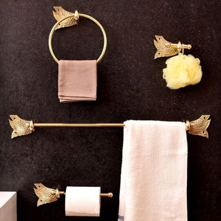 Handcrafted Swan Brass Bathroom Hardware Set of 4