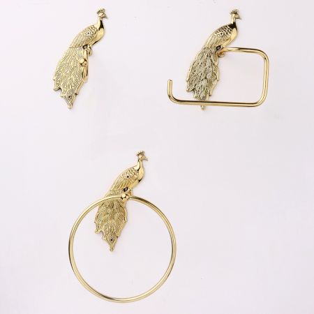 Handmade High Quality Brass Peacock Hanger for Bathroom in Set of 3