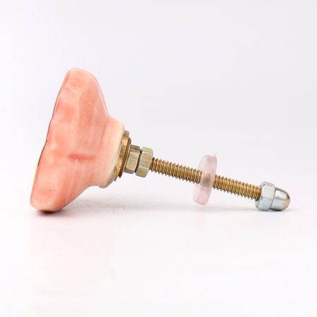 Pink Golden Flower Flat Ceramic Drawer Knob