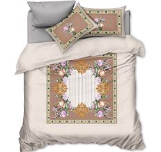 Elegant Beige Blossom Glace Cotton Floral Print Non Fitted Queen Size Bedsheet Set with 2 Pillow Covers | 90 x 100 Inches