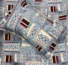 Tribal Motif Print 100% Cotton Casement King Size Bedsheet Set with 2 Pillow Covers | 100 x 108 Inches