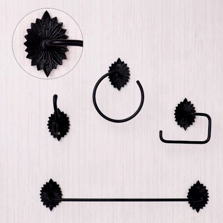 Premium Black Aluminum Bathroom Accessory Set of 4 Vintage Wall-Mounted Design