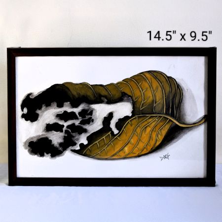 Burnt Edge Poster Colour Painting of a Dried Leaf by Artist Dimpana | 14.5 x 9.5 Inches
