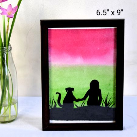 Best Friends Watercolor Silhouette Painting of Girl and Dog by Artist Dimpana |6.5 x 9Inches