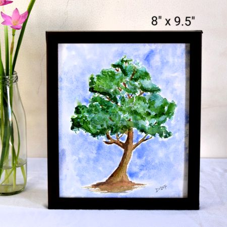 The Tree Watercolor Nature Study on Paper by Artist Dimpana |8 x 9.5Inches