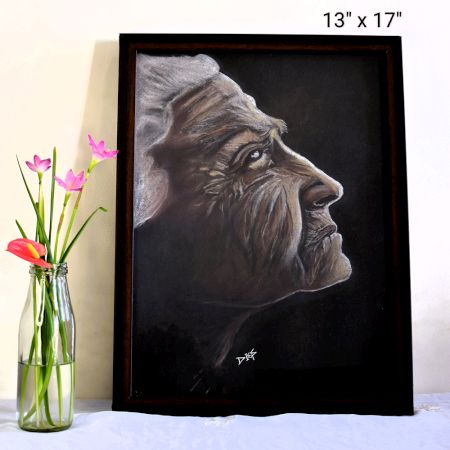 Old Woman Soft Pastels Portrait on Paper by Artist Dimpana | 13 x 17 Inches