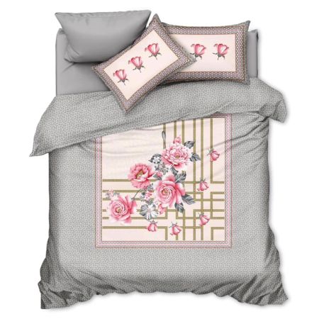 Blush Pink Rose Glace Cotton Floral Digital Print Queen Size Bedsheet Set with 2 Pillow Covers | 90 x 100 Inches