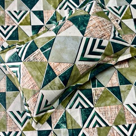 Modern Geometric Print 100% Cotton Casement King Size Bedsheet Set with 2 Pillow Covers | 100 x 108 Inches