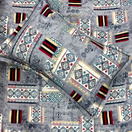 Tribal Motif Print 100% Cotton Casement King Size Bedsheet Set with 2 Pillow Covers | 100 x 108 Inches