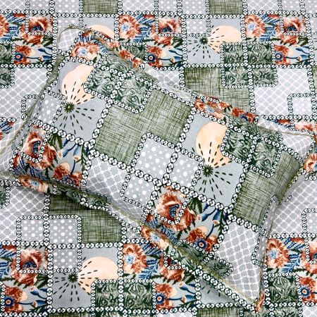Vintage Patchwork Floral 100% Cotton Casement King Size Bedsheet Set with 2 Pillow Covers | 100 x 108 Inches