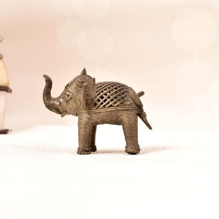 Handmade Jali Work Brass Elephant Statue in Tribal Art