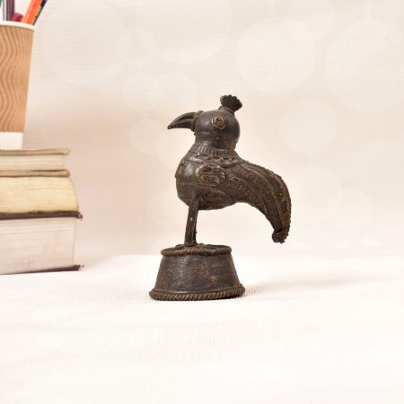Tribal Folk Brass Handmade Peacock Statue for Home Decor