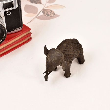 Handcrafted Tribal Art Brass Elephant Statue in Dark Finish