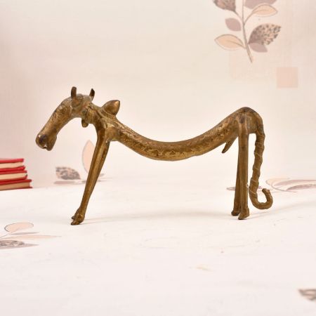 Vintage High-Quality Tribal Brass Nandi Statue in Bastar Art