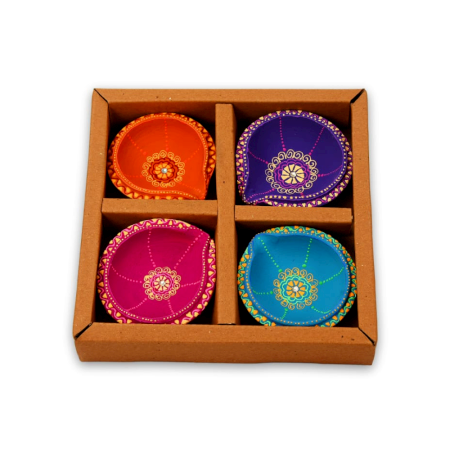 Handicraft Terracotta Washable Double Layer Diya for Home Decor Set of 4
