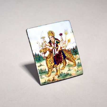A Vintage Artistic Enamel Work Painting of Durga on Lion( Sherawali mata)