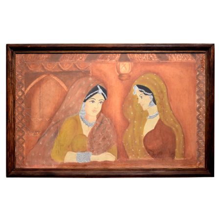 Beautiful Painting With Used 2 lady Painting In Rajasthan Art On Wooden Frame