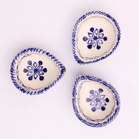 Premium Blue and White Ceramic Diwali Diya For Temple Decoration-Pack of 3