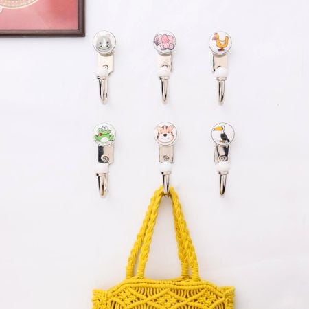 Multicolor Handmade Ceramic Animals Kids Wall Hooks-Pack of 6