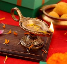 Brass OM Carved Temple Diwali Diya Lamp