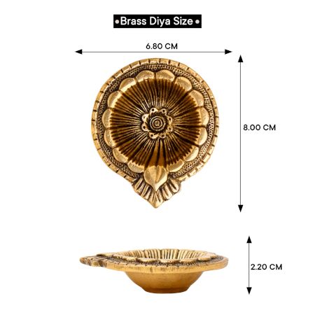 Brass Flower Engraved Diya Oil Lamp