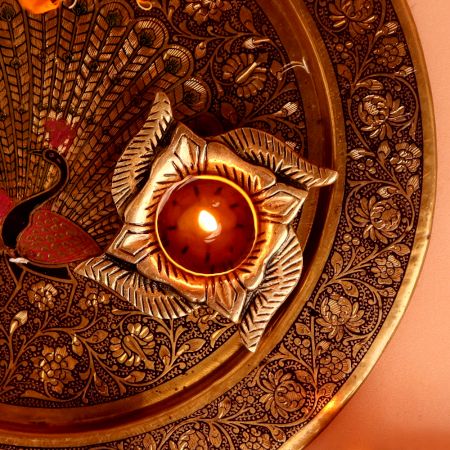 Traditional Brass Diya In Swastika Oil Lamp For Diwali