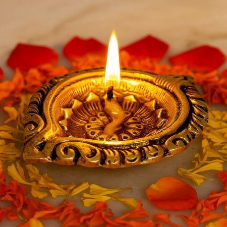 Designer Round Brass Oil Lamp Festive Diya