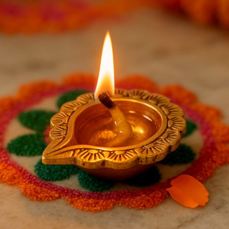 Brass Bud Shaped Decorative Border Oil Lamp Diya