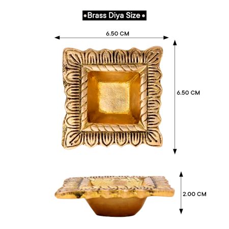 Brass Engraved Square Oil Lamp Diya For Mandir