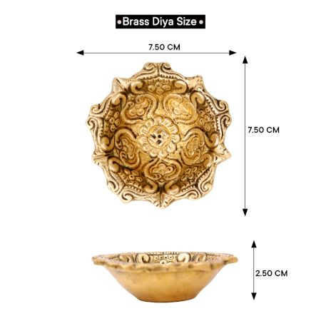 Hindu Brass Oil Lamp Diya Engraved Floral Swastika Diwali Decoration